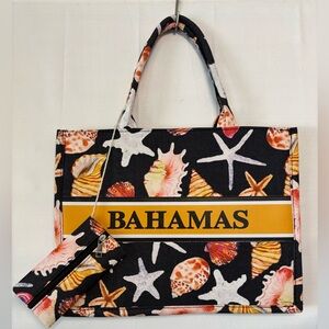 BAHAMAS Seashell Beach Tote Bag with Wallet NWOT